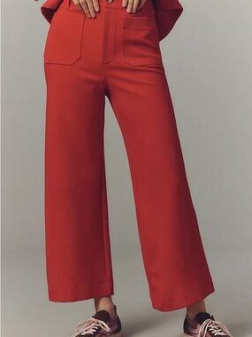 Anthropologie Wide-Leg Cropped Pants in Vibrant Red Size 30
